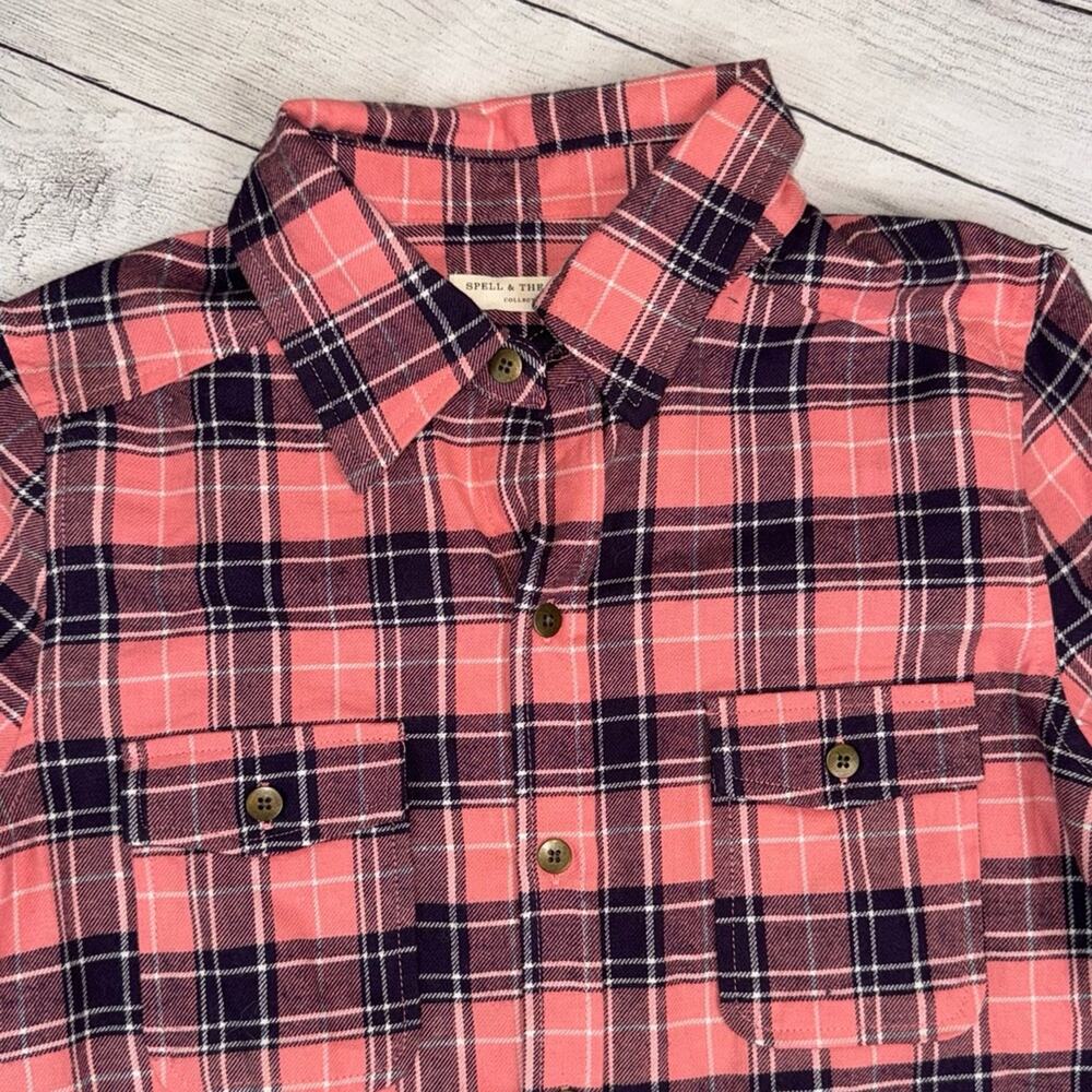 SPELL and The Gypsy Collective Women's Maverick Flannel Shirt Coral Black Sz XS - Picture 4 of 7